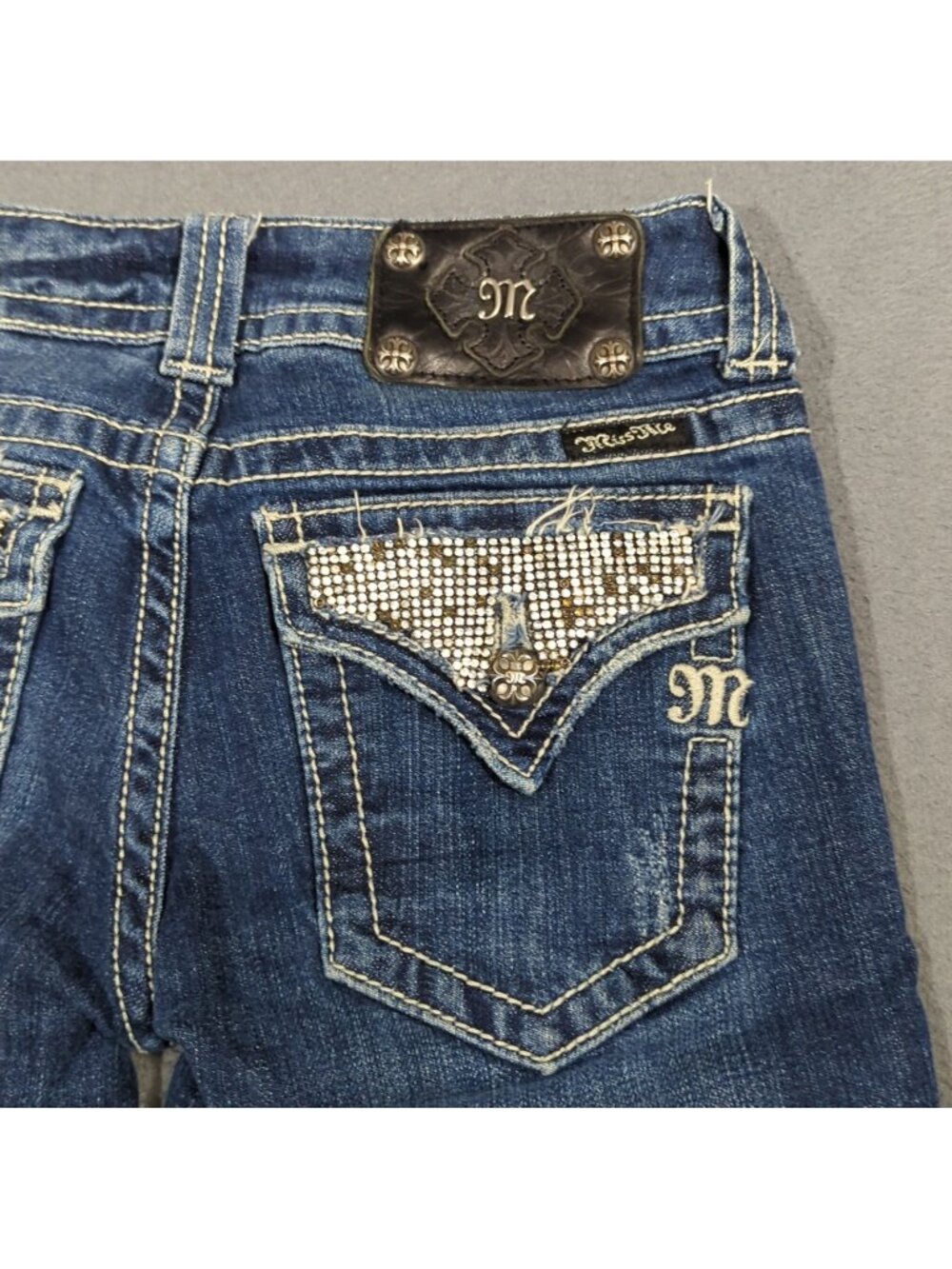 Miss Me Jeans Women's 27 Blue Boot Denim Embellished Flap Pocket